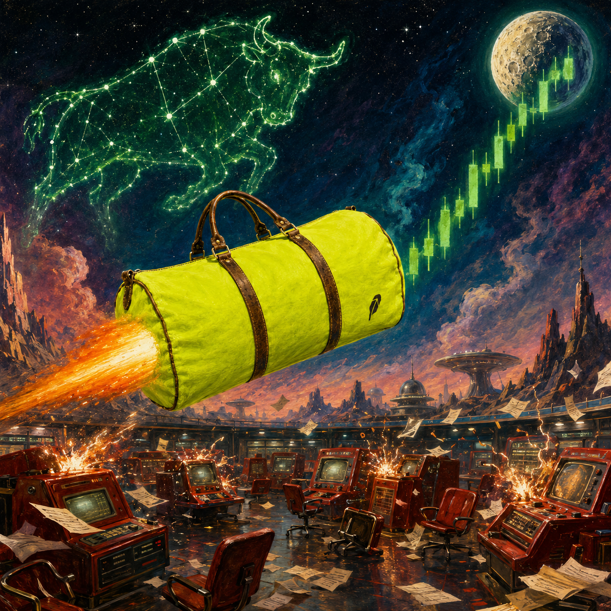 The lime-green $PACKED duffle bag in the Chatgpt Image Jul 22, 2026, 12 38 25 AM (5) meme.