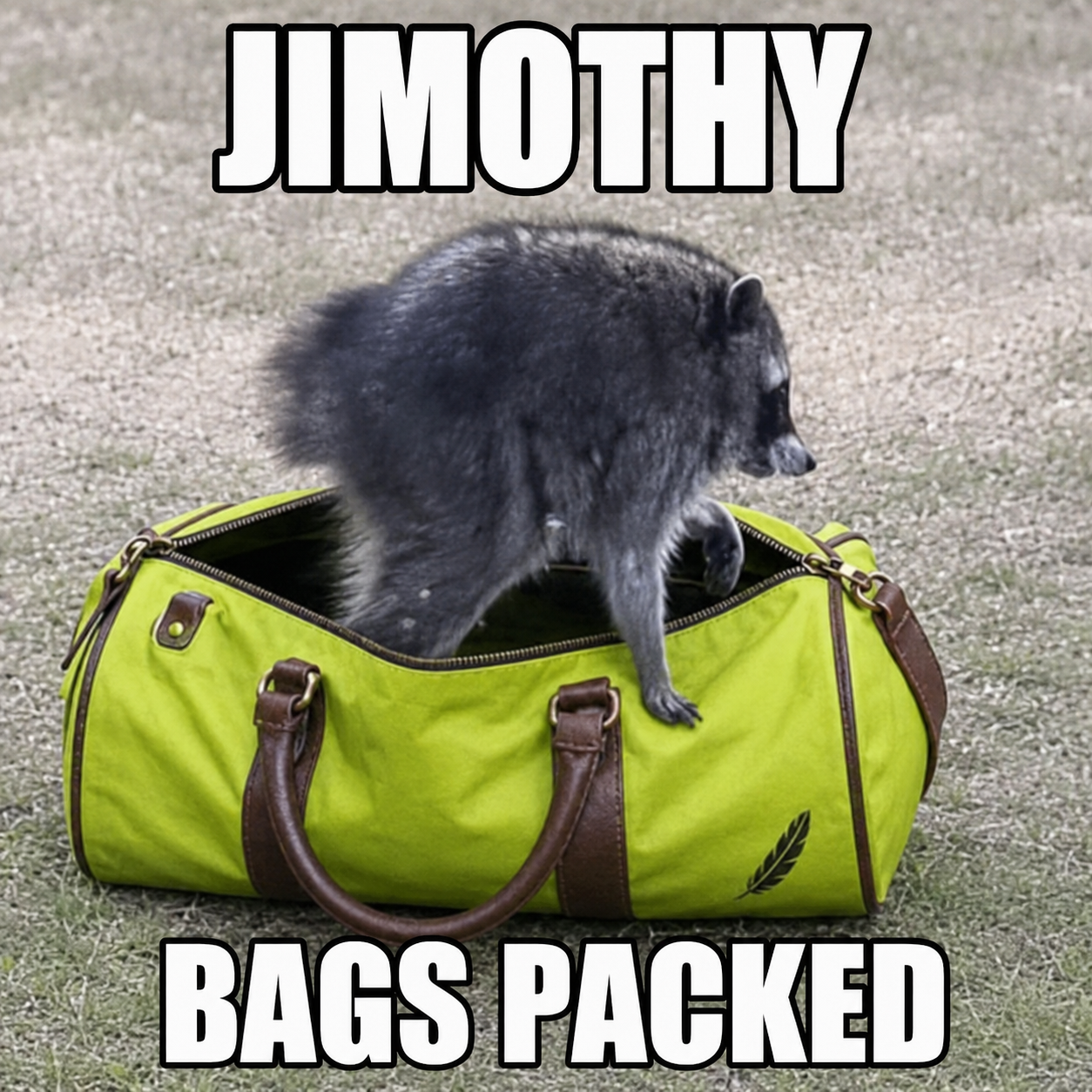 The lime-green $PACKED duffle bag in the Jimothy meme.