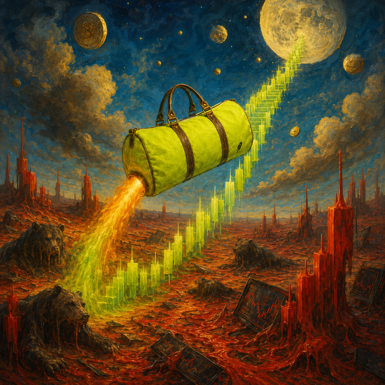 The lime-green $PACKED duffle bag in the Chatgpt Image Jul 22, 2026, 12 38 25 AM (9) meme.