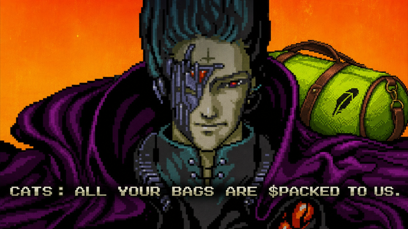 The lime-green $PACKED duffle bag in the All Your Bags meme.